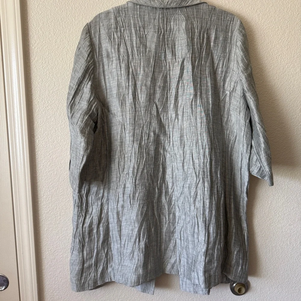 Eileen Fisher Linen Crinkle Grey Women's Top Jacket Sz XL - Picture 2 of 11